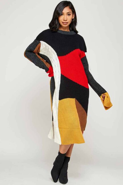 COLOR BLOCK SWEATER DRESS - Image 2