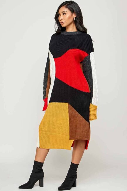 COLOR BLOCK SWEATER DRESS