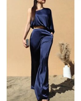 NAVY SATIN SET