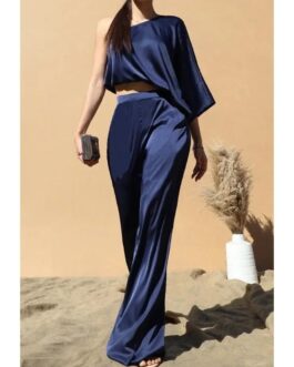 NAVY SATIN SET
