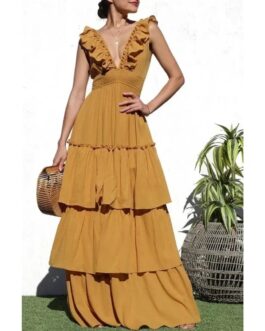 TIERED MAXI DRESS – MUSTARD