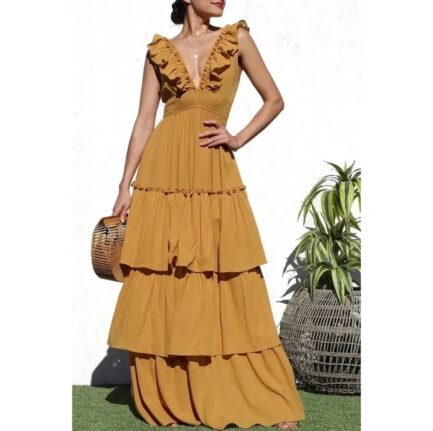 TIERED MAXI DRESS - MUSTARD