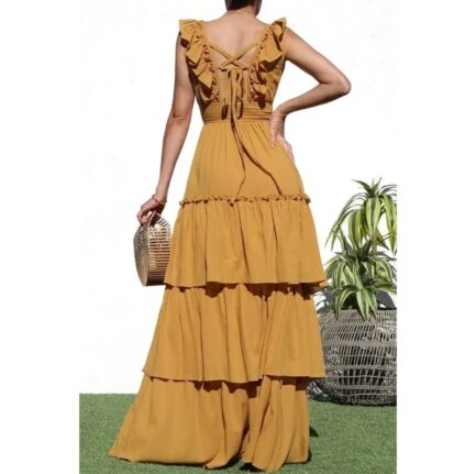 TIERED MAXI DRESS - MUSTARD - Image 4
