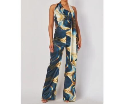 SATIN PRINT HALTER NECK JUMPSUIT - Image 2