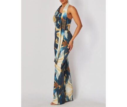 SATIN PRINT HALTER NECK JUMPSUIT - Image 4