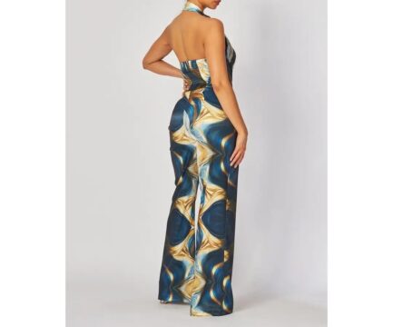 SATIN PRINT HALTER NECK JUMPSUIT - Image 5