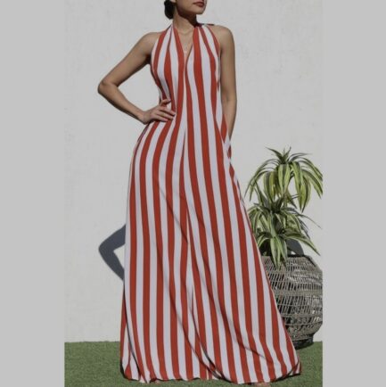 STRIPED HALTER MAXI WITH POCKETS - Image 3