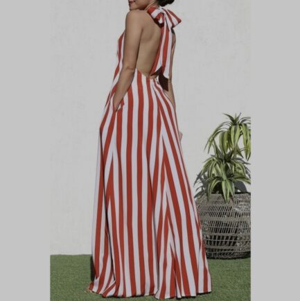 STRIPED HALTER MAXI WITH POCKETS - Image 4